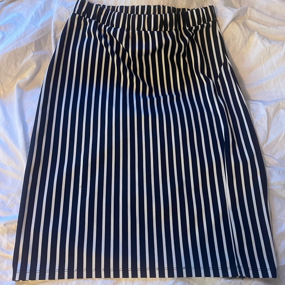 Navy and white striped skirt